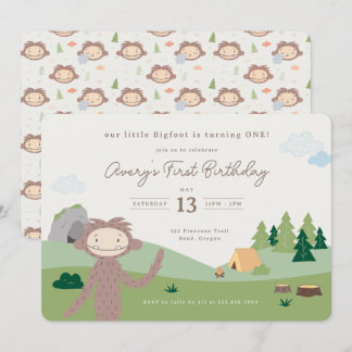 Invitation Slumberkins Bigfoot Woodland First Birthday