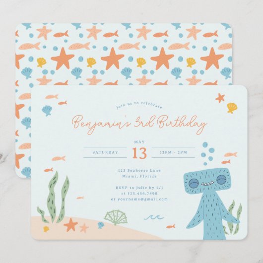 Invitation Slumberkins Hammerhead Birthday Party (Devant / Derrière)