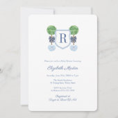 Invitation Smart Boxwood Monogram Crest Boy Baby shower Party (Devant)