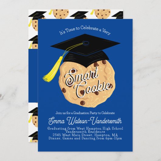 Invitation Smart Cookie Graduation Party Blue (Devant / Derrière)