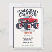 Invitation Smash Crash - Moderne Camion Monster Rouge Anniver (Devant)