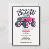 Invitation Smash Crash - Moderne Monster Rose Camion Annivers (Devant)