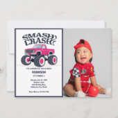 Invitation Smash Crash - Moderne Monster Rose Photo Camion (Devant)