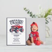 Invitation Smash Crash - Moderne Monster Rouge Photo Camion (Debout devant)