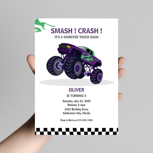 Invitation Smash & Crash - Monster Truck moderne Anniversaire