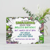Invitation Smashing Green Purple Comic Birthday (Debout devant)