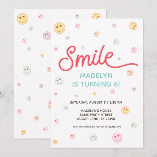 Invitation Smile Happy Face Multicolor (Devant / Derrière)
