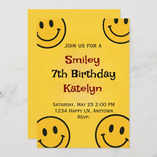 Invitation Smiley Anniversaire (Devant / Derrière)