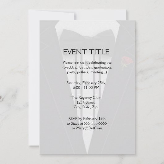 Invitation Smoking avec le monogramme de cravate d'arc (Devant)