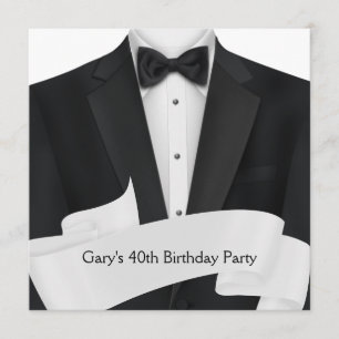 Invitation Smoking Homme Noir Blanc Soirée d'anniversaire 40