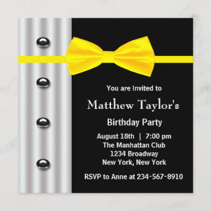Invitation Smoking noir nœud papillon jaune pour hommes fête