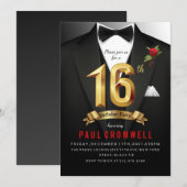 Invitation smoking pour 16 ans Fête Sweet 16 (Devant / Derrière)