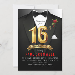 Invitation smoking pour 16 ans Fête Sweet 16