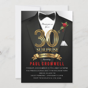 Invitation smoking pour 30e anniversaire surprise