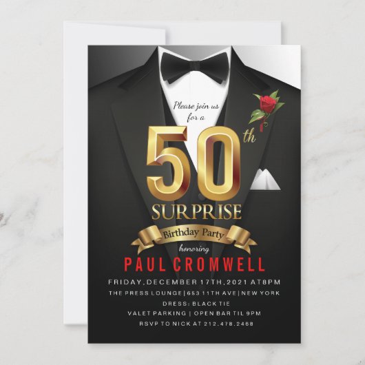 Invitation Smoking pour 50e anniversaire surprise (Devant)