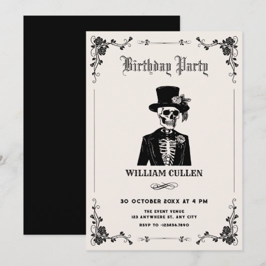 Invitation Smoking tête de mort  (Devant / Derrière)