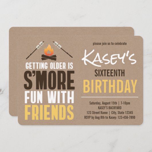 Invitation S'more Amusant Avec Les Amis Bonfire Anniversaire (Devant / Derrière)