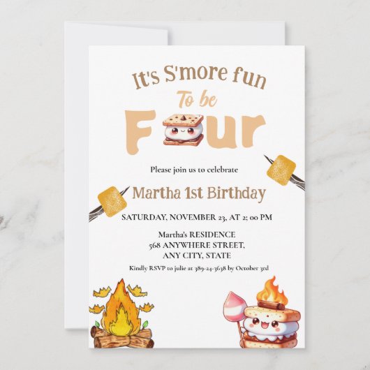 Invitation S'more Bonfire Smore 4e anniversaire (Devant)
