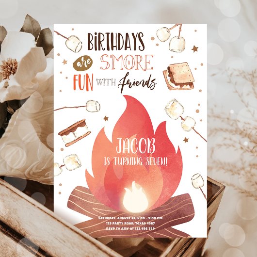 Invitation S'more Bonfire Smore Amusants Amis Camping Anniver