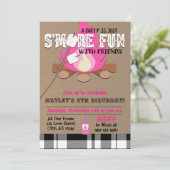 Invitation S'more fun Camp fire Pink plaid Girl's Birthday (Debout devant)
