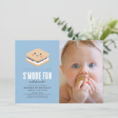 Invitation S'more Fun Kawaii Blue Boy 1er Birthday Photo (Debout devant)