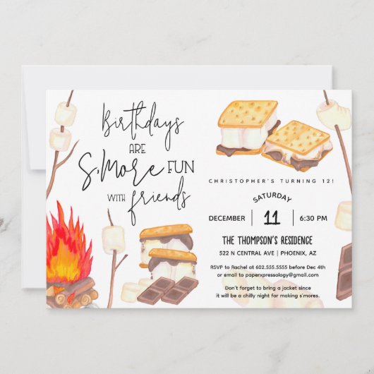 Invitation S'more Fun Smores Anniversaire Feu de feu de camp (Devant)