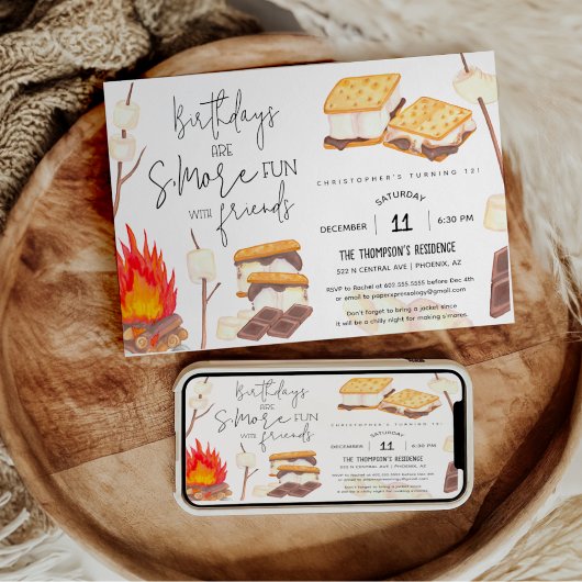 Invitation S'more Fun Smores Anniversaire Feu de feu de camp
