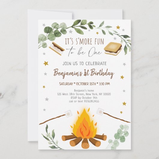 Invitation S'more Fun To Be One S'mores Campfire Anniversaire (Devant)