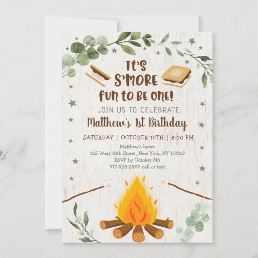 Invitation S'more Fun To Be One S'mores Campfire Anniversaire (Devant)