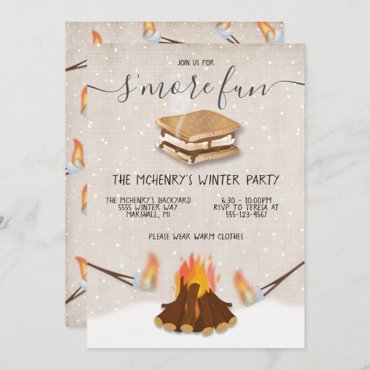 Invitation S'more fun Winter Holiday Party (Devant / Derrière)