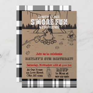 Invitation S'more Party Buffalo Check Plaid Anniversaire