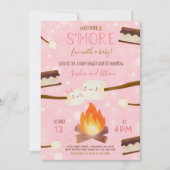 Invitation S'more Pink Girl Bonfire Baby shower (Devant)
