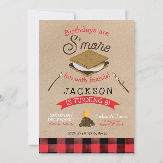 Invitation S'mores Amusement avec les amis Flannel Anniversai (Devant)