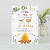 Invitation S'mores Anniversaire Camping Feu de camp Feu de ca (Debout devant)