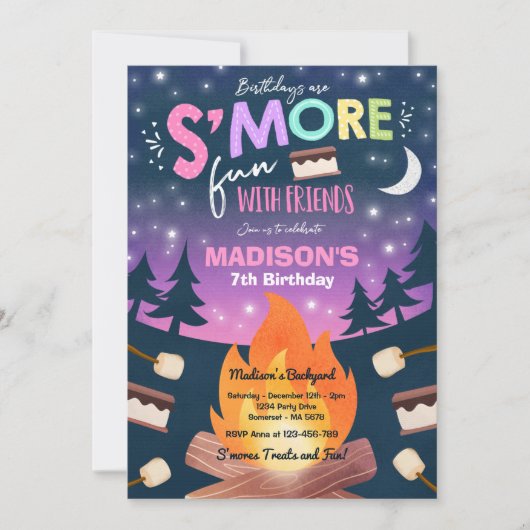 Invitation S'mores Anniversaire Fête S'mores Camping Annivers (Devant)