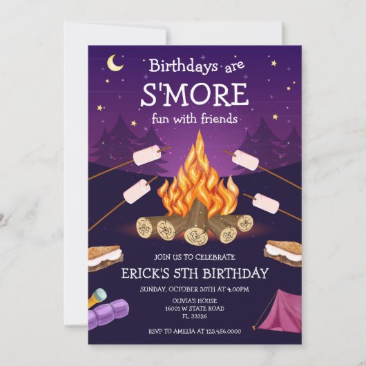 Invitation S'mores Birthday Party S'mores Camping Birthday (Devant)