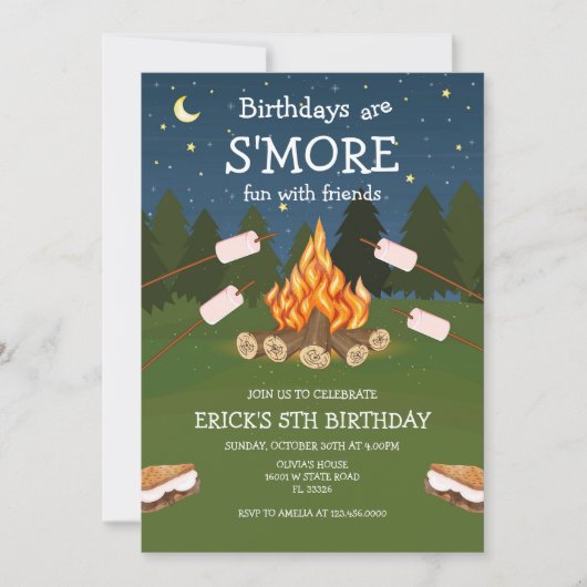 Invitation S'mores Birthday Party S'mores Camping Birthday (Devant)