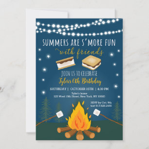Invitation S'mores Camping Feu de feu de camp Anniversaire