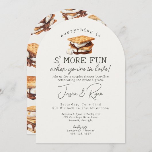 Invitation S'mores Chute Bonfire Couples Extérieurs Douche (Devant / Derrière)