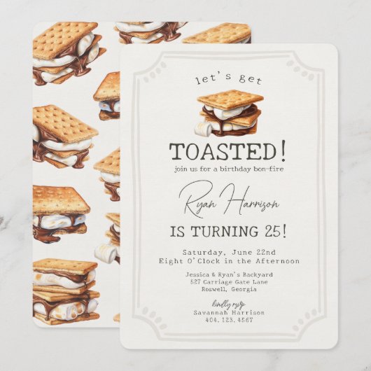 Invitation S'mores Fall Bonfire Outdoor Birthday (Devant / Derrière)