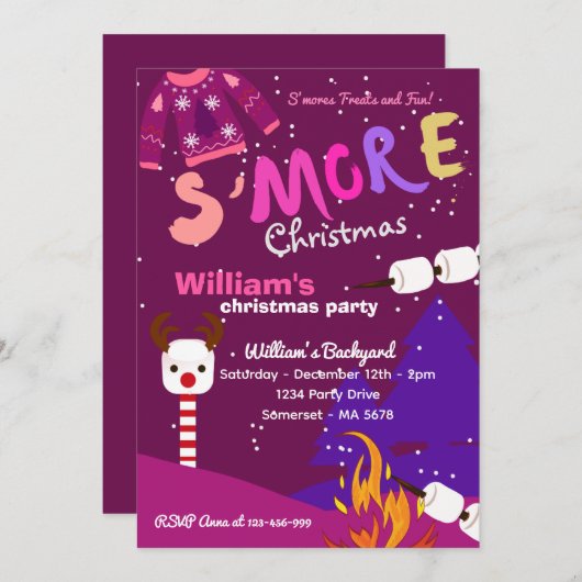 Invitation S'mores Noël Fête S'mores Camping Noël (Devant / Derrière)