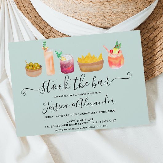 Invitation Snacks cocktails aquarelle couples douche bleu