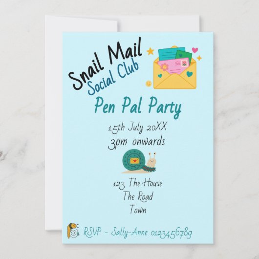 Invitation Snail Mail Social Club Pen Pal Party (Devant)