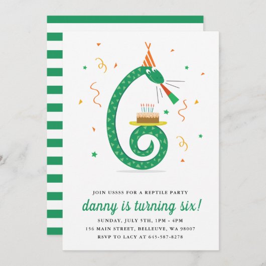 Invitation Snake et gâteau Anniversaire de fête invitation_Va (Devant / Derrière)