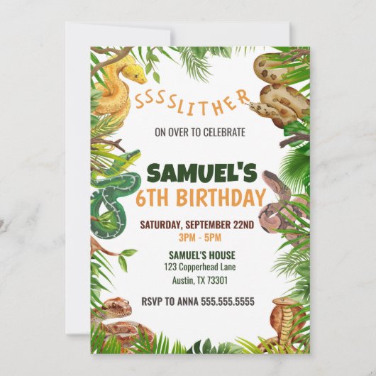 Invitation SNAKES Thème Anniversaire (Devant)