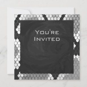 Invitation Snakeskin Gris, blanc et noir Monogramme
