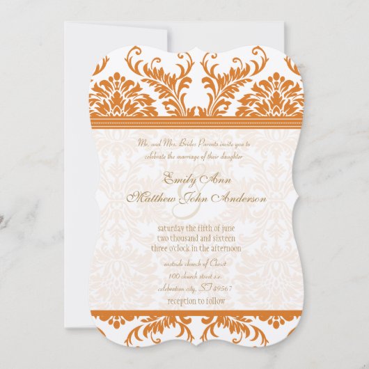 Invitation Snapdragon Coral & Ivory Mariage damassé Invitatio (Devant)