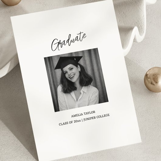 Invitation Snapshot Minimalist Script Graduation Black White
