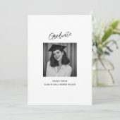 Invitation Snapshot Minimalist Script Graduation Black White (Debout devant)
