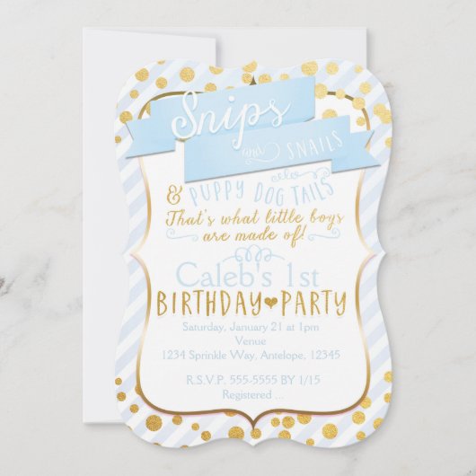 Invitation Snips & Snails Blue Gold Anniversaire Fête Invitat (Devant)